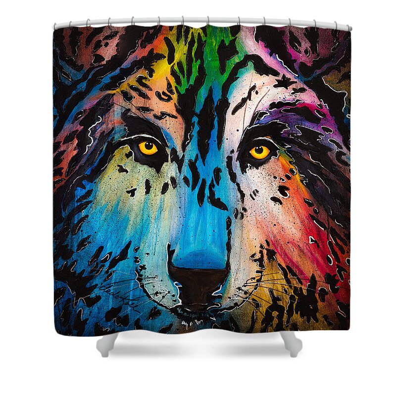 Wolf Shower Curtain featuring the painting Watcher by Dede Koll