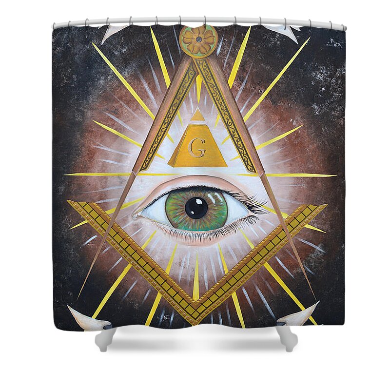 Illuminati Shower Curtain featuring the painting Watching over you through time and space by Meganne Peck