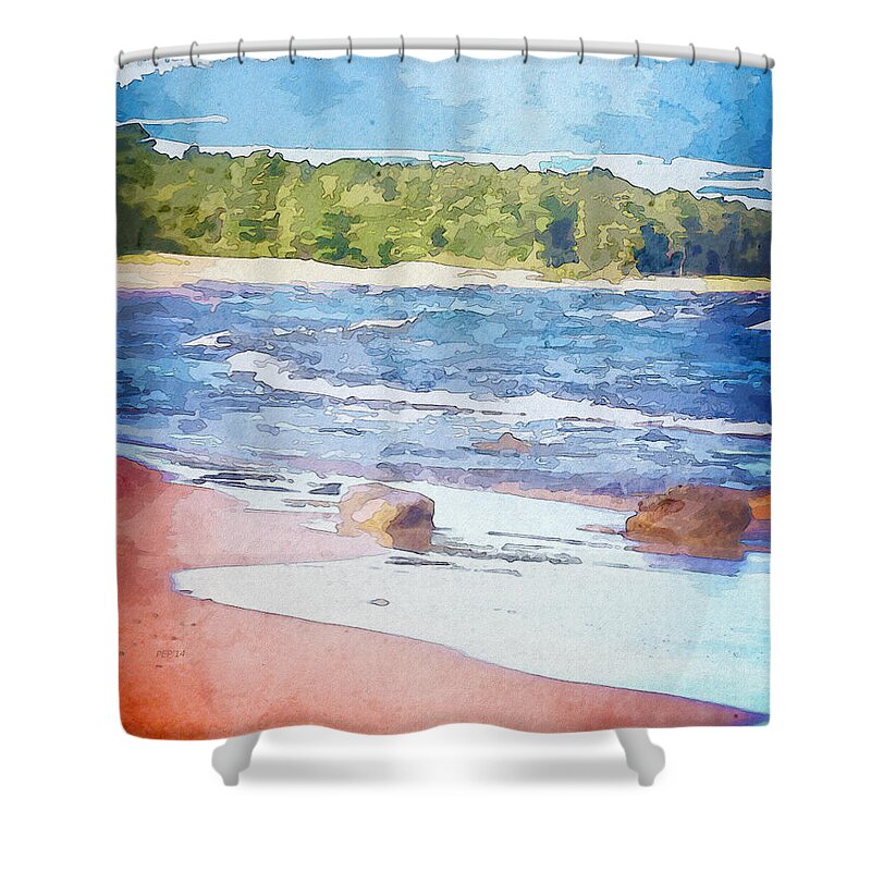 Digital Art Shower Curtain featuring the digital art Water Colors And Sandy Shores by Phil Perkins