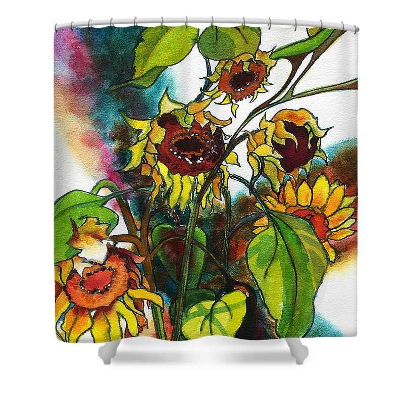 Paintings Shower Curtain featuring the painting Sunflowers on the Rise by Kathy Braud