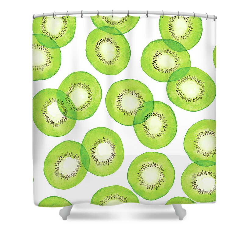 Vitamin C Shower Curtain featuring the digital art Watercolor Green Kiwi Pattern by Saemilee