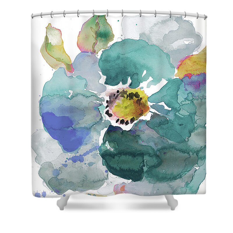 Watercolor Shower Curtain featuring the painting Watercolor Modern Blue Poppy by Lanie Loreth