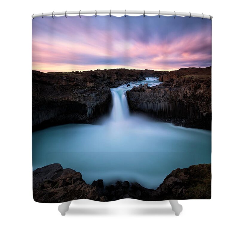 Blurred Motion Shower Curtain featuring the photograph Waterfall And Sunset by Justinreznick