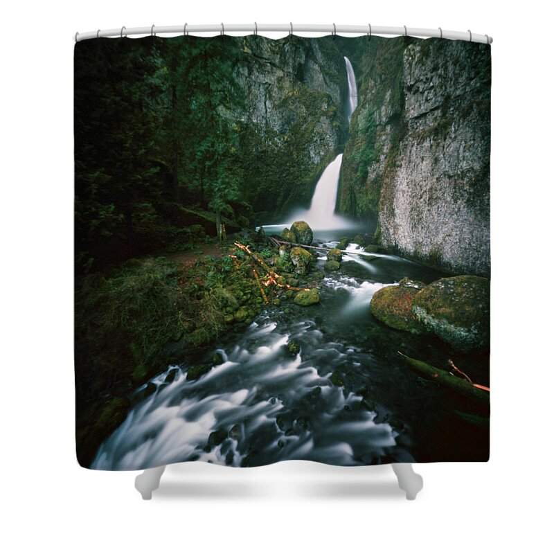Scenics Shower Curtain featuring the photograph Waterfall In Lush Gorge by Danielle D. Hughson