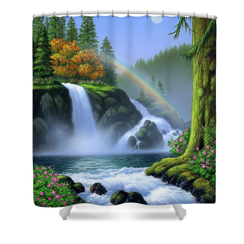 Waterfall Shower Curtain featuring the painting Waterfall by Jerry LoFaro