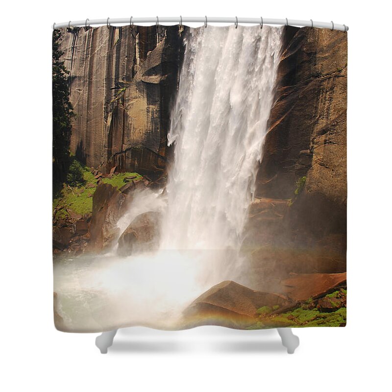 Yosemite Shower Curtain featuring the photograph Waterfall Rainbow by Mary Carol Story