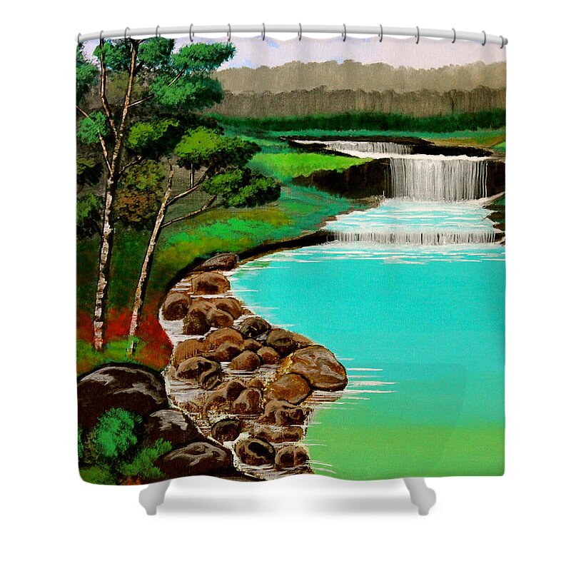 Waterfalls Shower Curtain featuring the painting Waterfalls by Cyril Maza