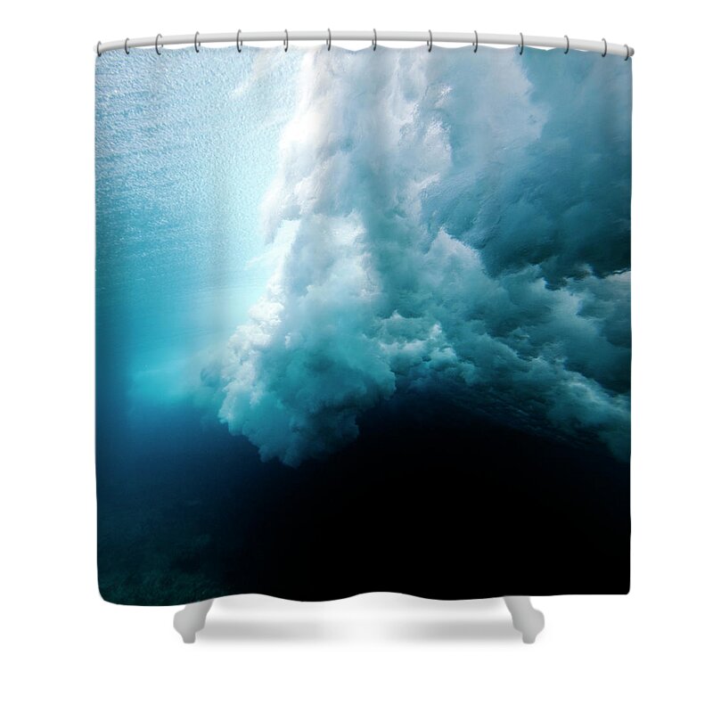 Underwater Shower Curtain featuring the photograph Wave Crashing Underwater by Subman