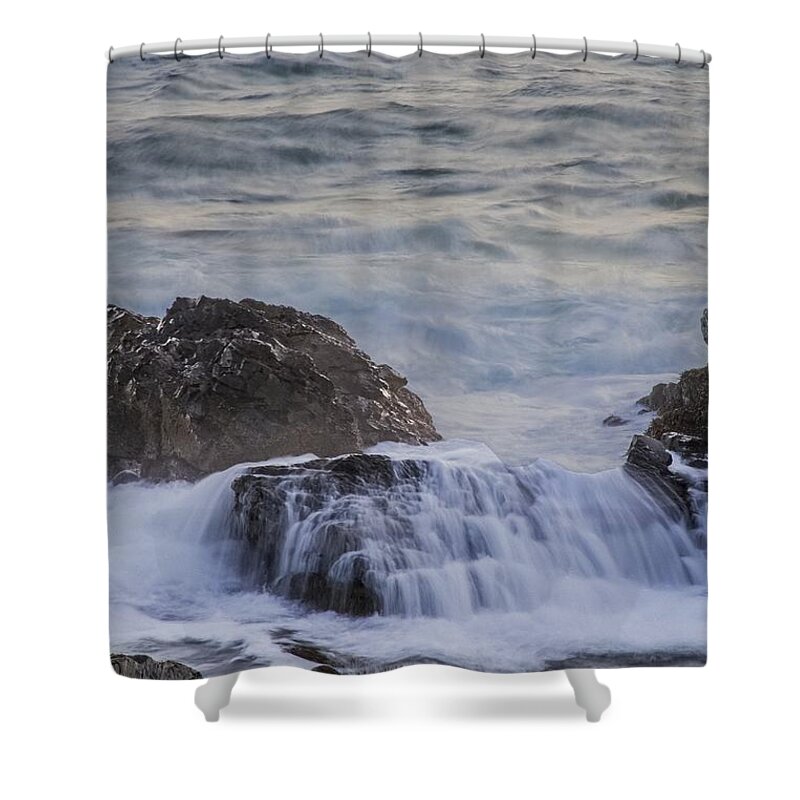 Waves Breaking On Rocks Shower Curtain featuring the photograph Waves breaking off Marginal Way by Nautical Chartworks