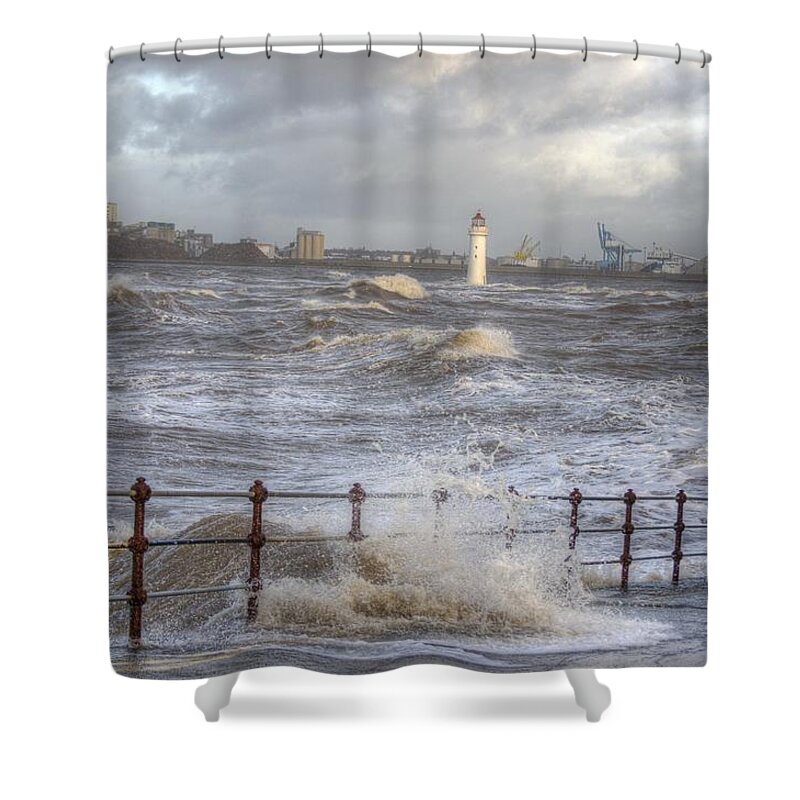 Lighthouse Shower Curtain featuring the photograph Waves On The Slipway by Spikey Mouse Photography