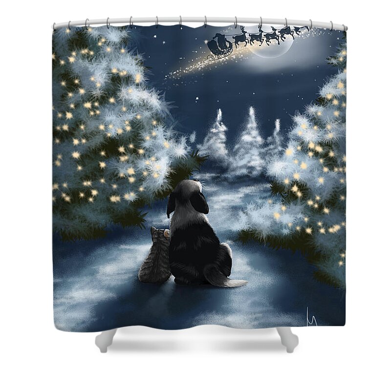Christmas Shower Curtain featuring the painting We are so good by Veronica Minozzi