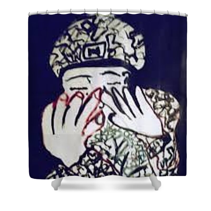 Wearwy Shower Curtain featuring the painting Weary Soldier by Shea Holliman