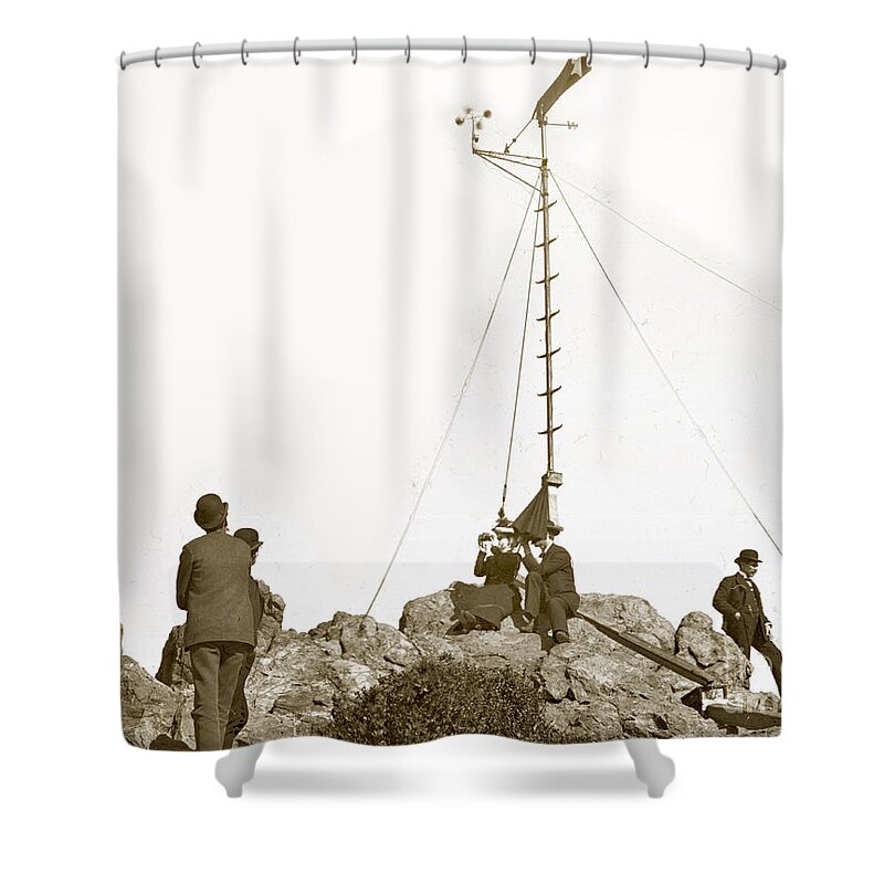 Mt. Tamalpais Shower Curtain featuring the photograph Weather station Mount Tamalpais Marin County California circa 1902 by Monterey County Historical Society
