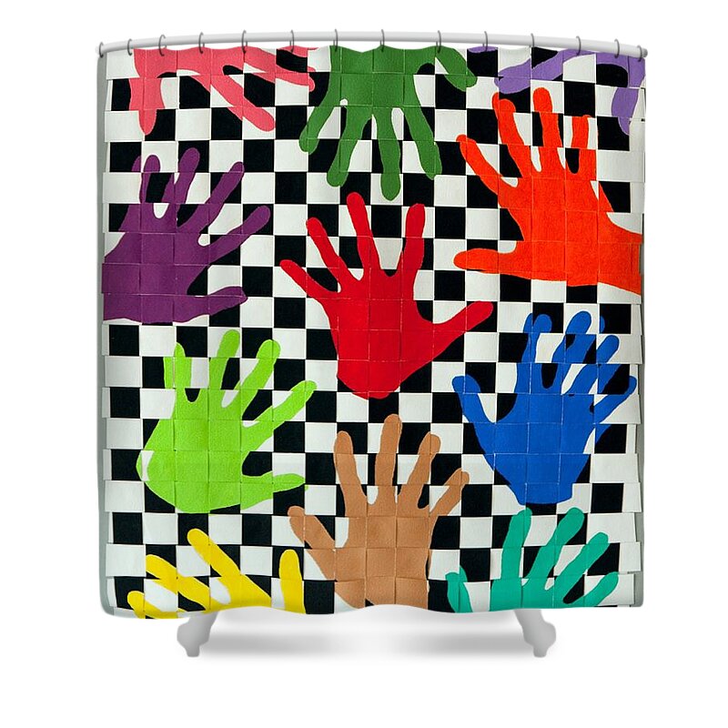 Abstract Shower Curtain featuring the painting Weave #5 Hands On by Thomas Gronowski