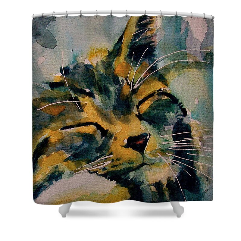 Cat Shower Curtain featuring the painting Weeeeeee Sleepee by Paul Lovering