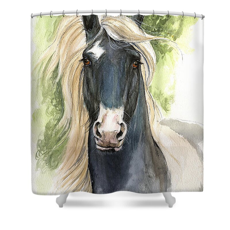  Horse Shower Curtain featuring the painting Welsh Cob by Ang El