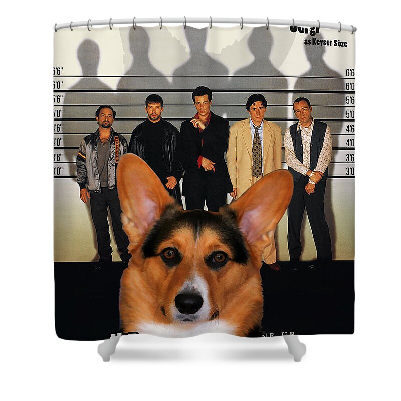 Welsh Corgi Pembroke Shower Curtain featuring the painting Welsh Corgi Pembroke Art Canvas Print - The Usual Suspects Movie Poster by Sandra Sij