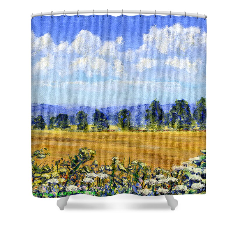 Welsh Wildflowers Shower Curtain featuring the painting Painting Welsh Wildflowers near Cribyn Lampeter by Edward McNaught-Davis