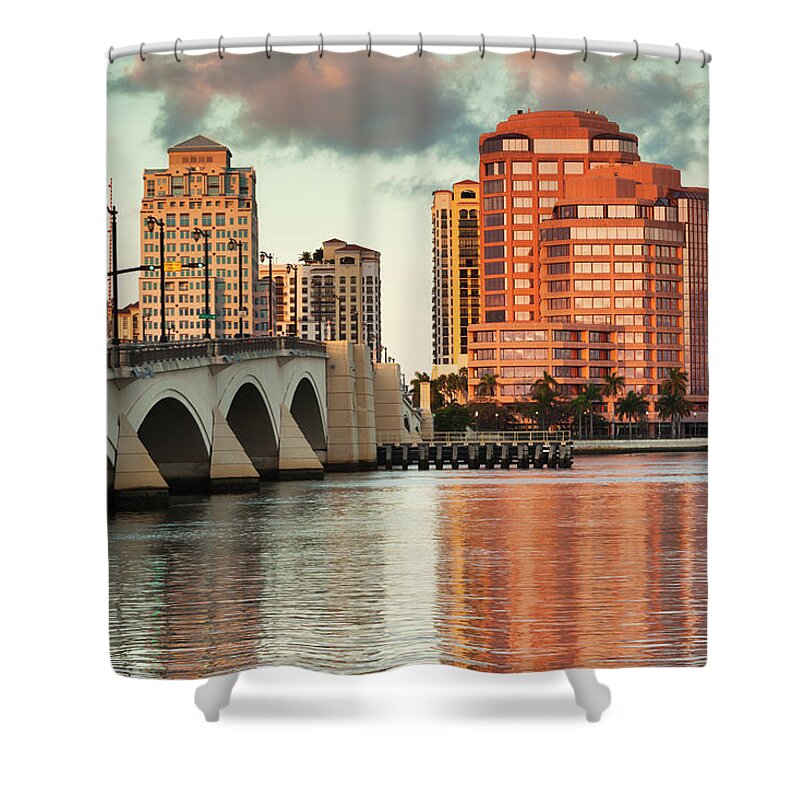 Tranquility Shower Curtain featuring the photograph West Palm Beach, Florida, Exterior View by Walter Bibikow