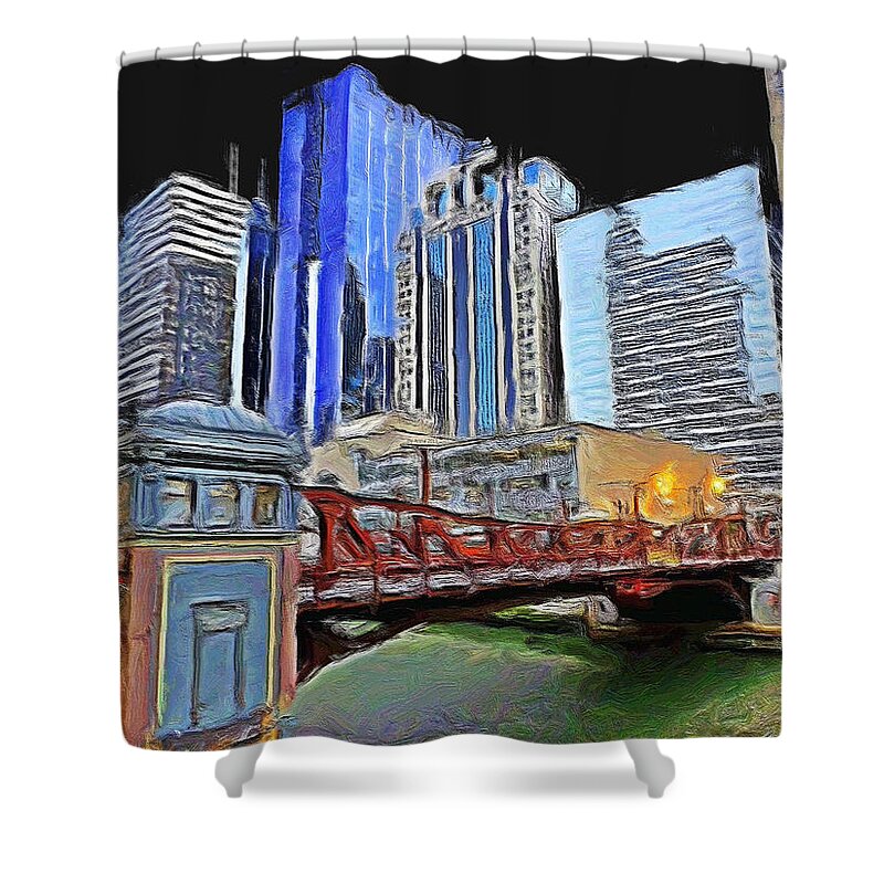 West Washington Street Bridge Shower Curtain featuring the painting West Washington Street Bridge - 3 by Ely Arsha