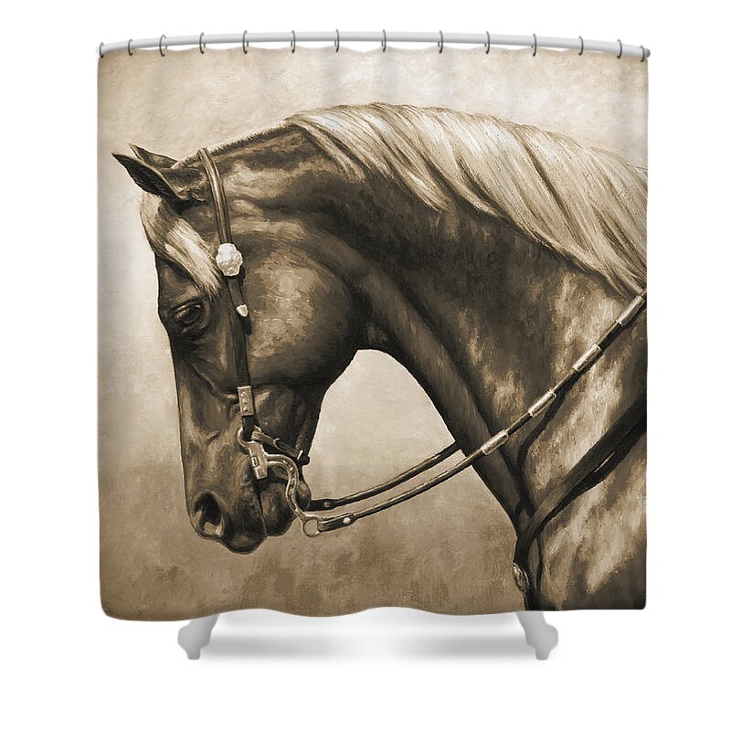Horse Shower Curtain featuring the painting Western Horse Painting In Sepia by Crista Forest
