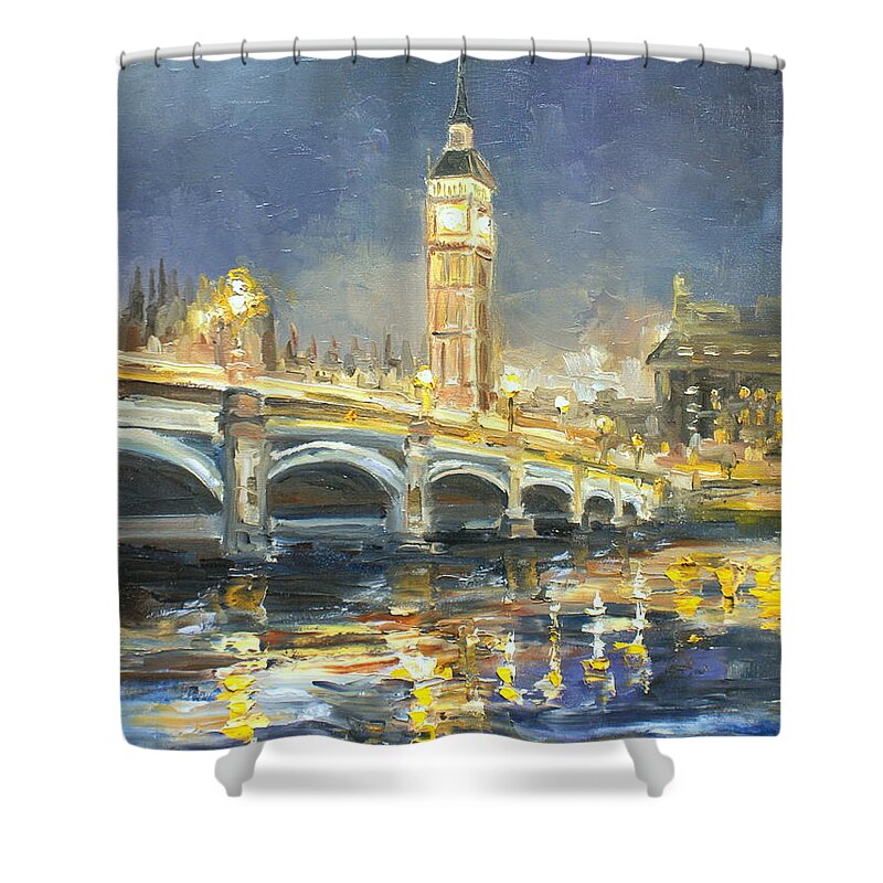 Westminster Shower Curtain featuring the painting Westminster Bridge by Luke Karcz