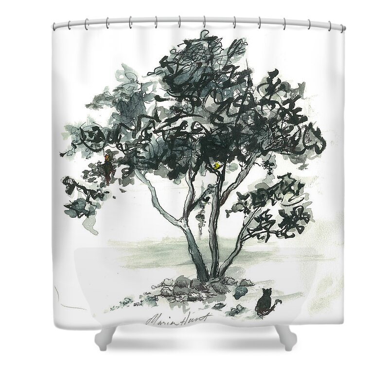 Tree Shower Curtain featuring the painting Studying the Menu by Maria Hunt