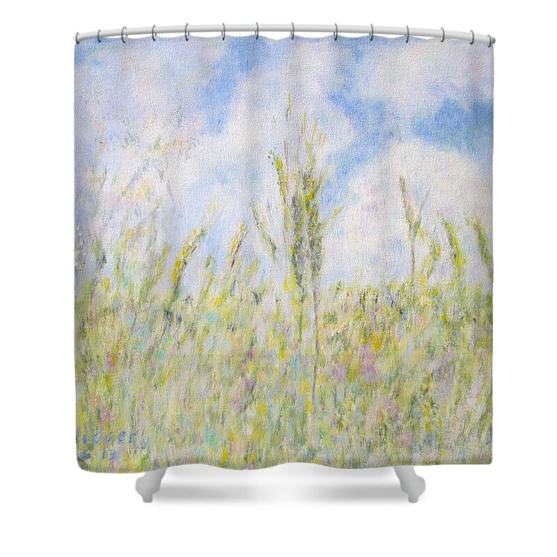 Impressionism Shower Curtain featuring the painting Wheat Field and wildflowers by Glenda Crigger
