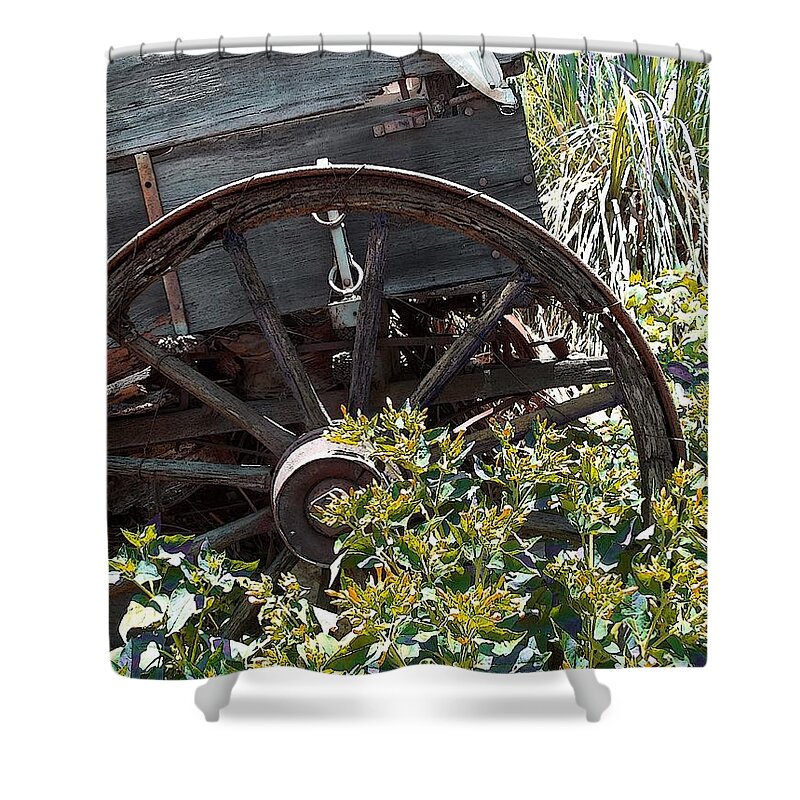 Wheels In The Garden Shower Curtain featuring the photograph Wheels In The Garden by Glenn McCarthy Art and Photography