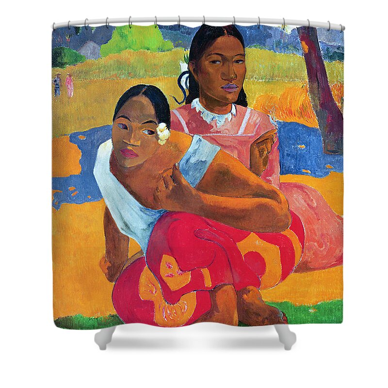 Post-impressionist Shower Curtain featuring the painting When Are You Getting Married by Paul Gauguin