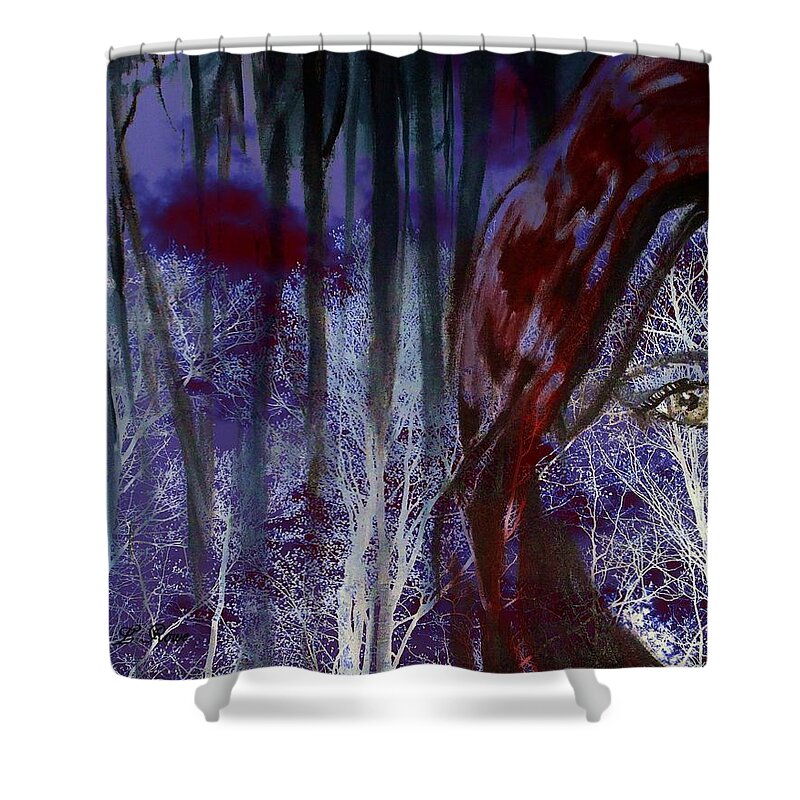 Little Red Riding Hood Shower Curtain featuring the digital art When Darkness Beckons by Shana Rowe Jackson