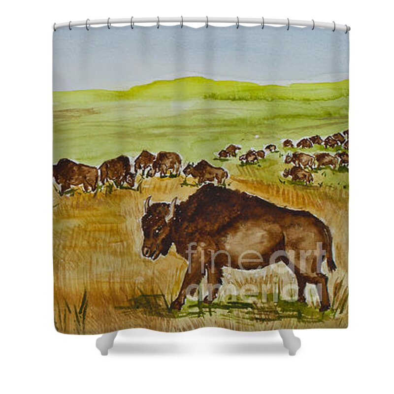 America Shower Curtain featuring the painting Where The Buffalo Roam by Janis Lee Colon