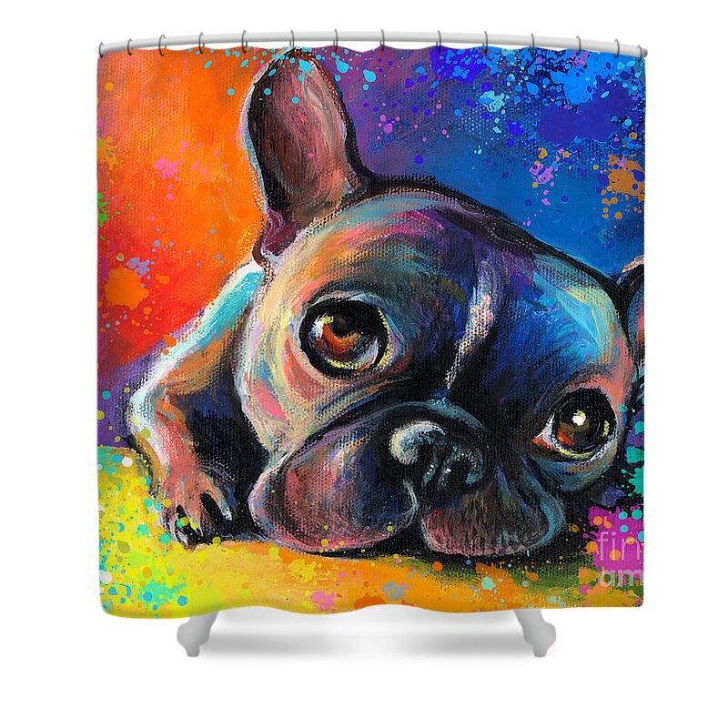 French Bulldog Prints Shower Curtain featuring the painting Whimsical Colorful French Bulldog by Svetlana Novikova