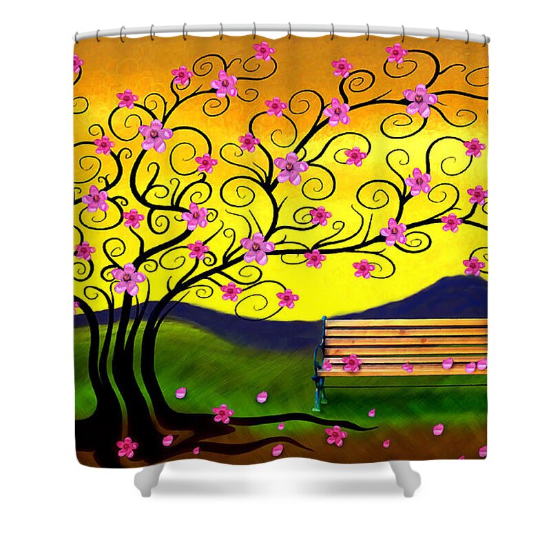 Cherry Blossom Tree Shower Curtain featuring the digital art Whimsy Cherry Blossom Tree-2 by Nina Bradica