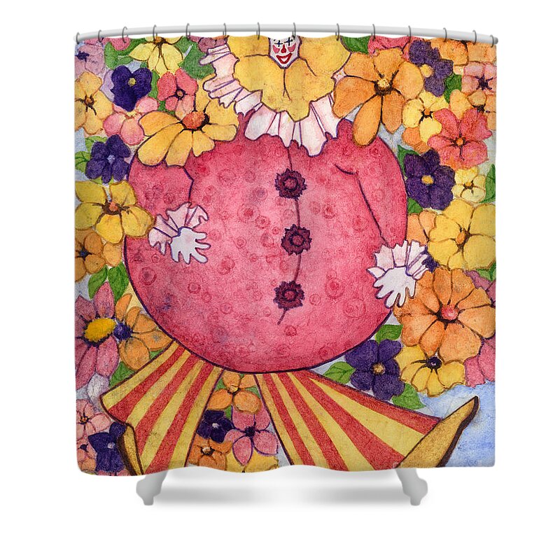Clown Shower Curtain featuring the painting Whimsy on Parade by Barbara Jewell