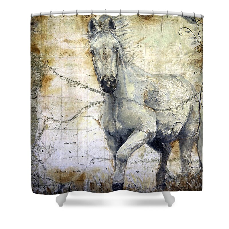 Horse Shower Curtain featuring the painting Whipsers Across the Steppe by Portraits By NC