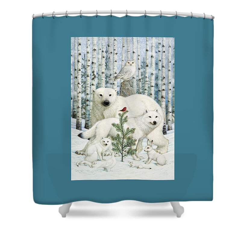 Animals Shower Curtain featuring the photograph White Animals Red Bird by Lynn Bywaters