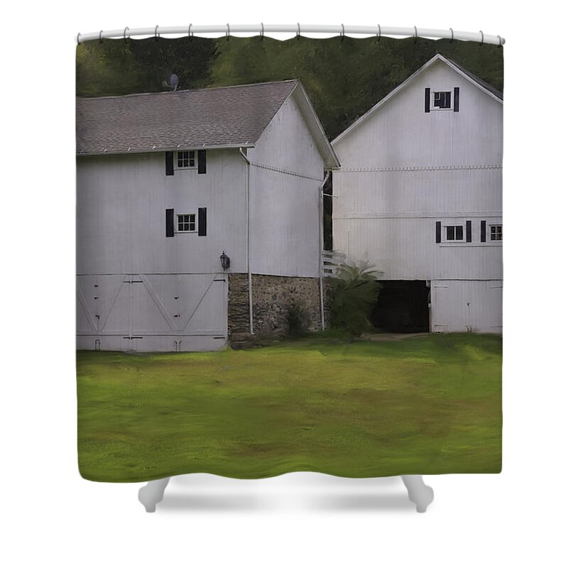 Barns Shower Curtain featuring the photograph White Barns by Fran Gallogly