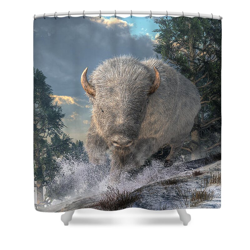 White Buffalo Shower Curtain featuring the digital art White Bison by Daniel Eskridge