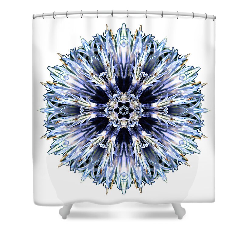 Flower Shower Curtain featuring the photograph Blue Globe Thistle I Flower Mandala White by David J Bookbinder