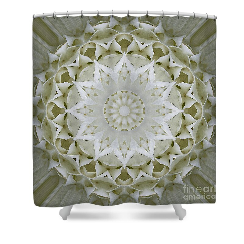 Mandala Shower Curtain featuring the photograph White Floral Mandala 7 by Carrie Cranwill