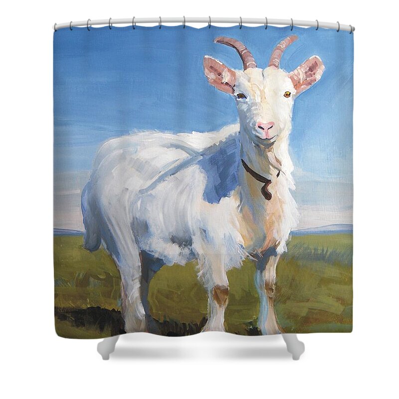 Goats Shower Curtain featuring the painting White Goat by Mike Jory