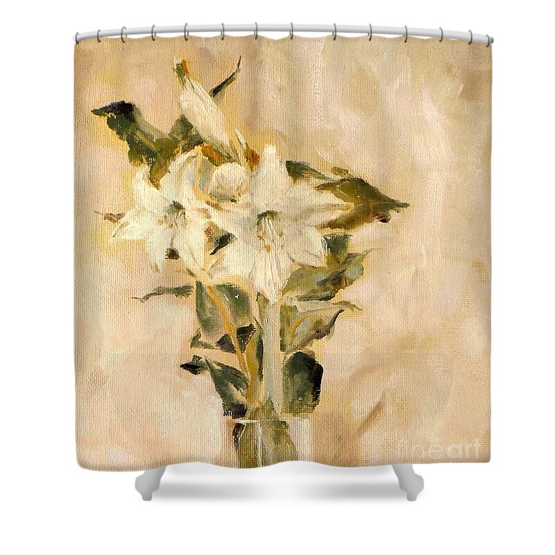 Flower Shower Curtain featuring the painting White by Karina Plachetka