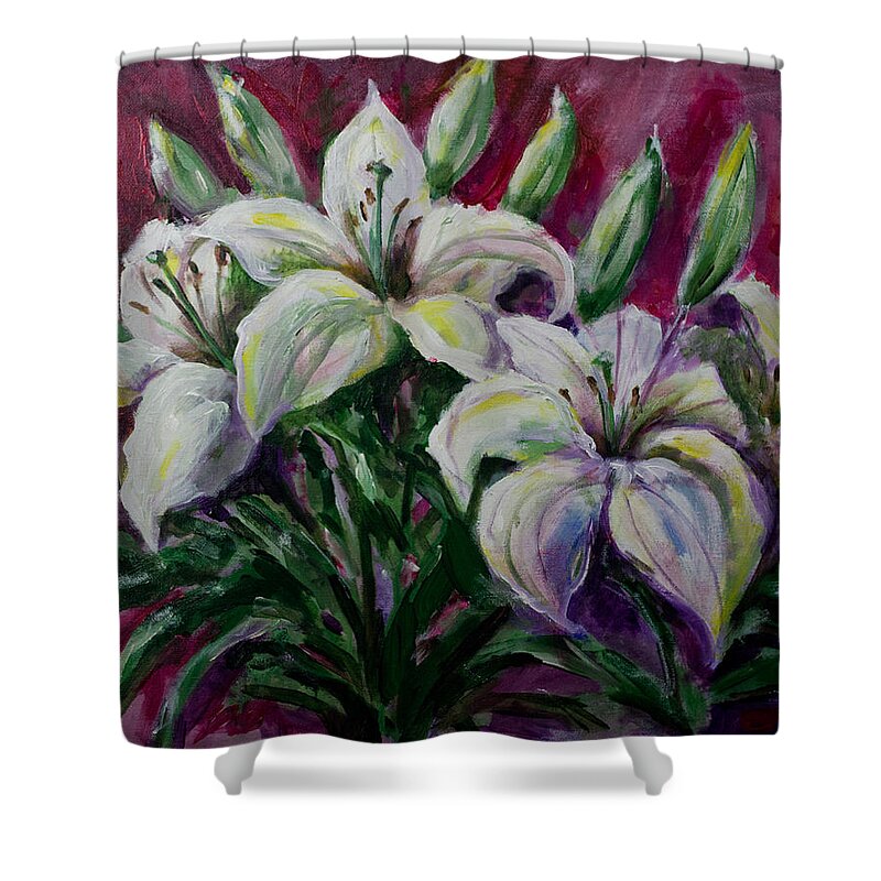 Lilies Shower Curtain featuring the painting White Lilies by Maxim Komissarchik