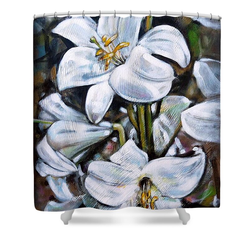 Lilly Shower Curtain featuring the painting White Lillies 240210 by Selena Boron