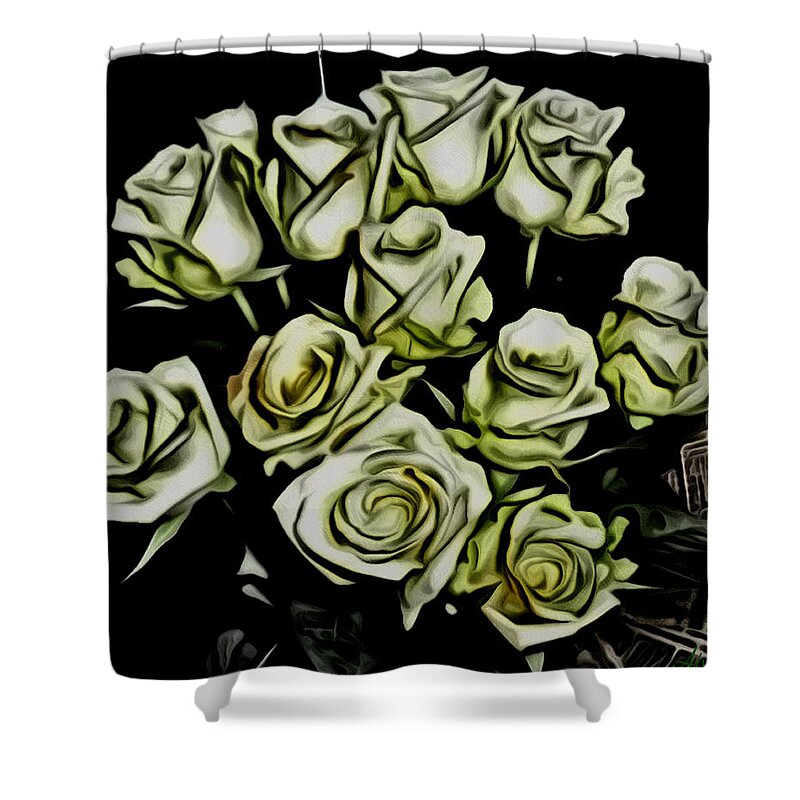 Moving On Shower Curtain featuring the painting White Roses - Moving On by Withintensity Touch