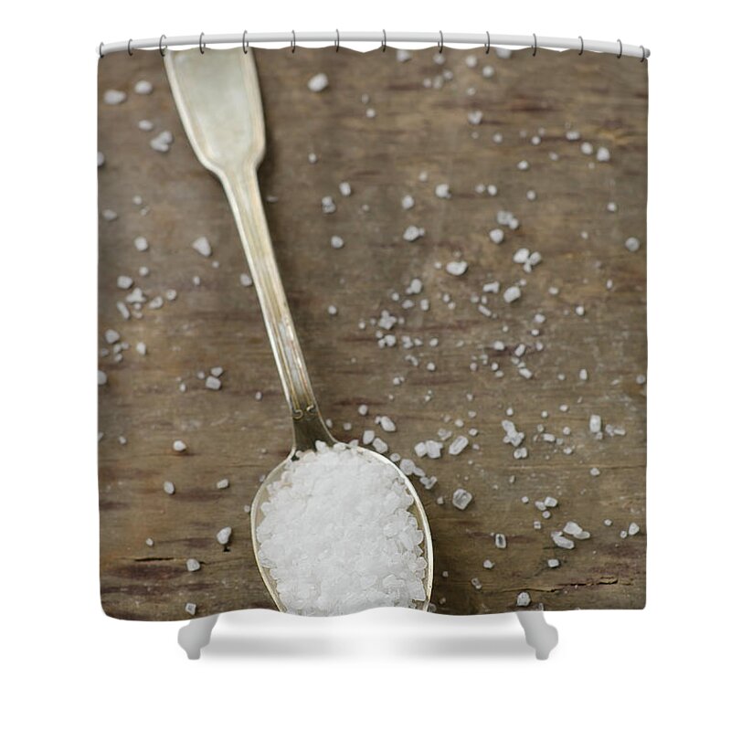 Spoon Shower Curtain featuring the photograph White Sea Salt by Tania Mattiello