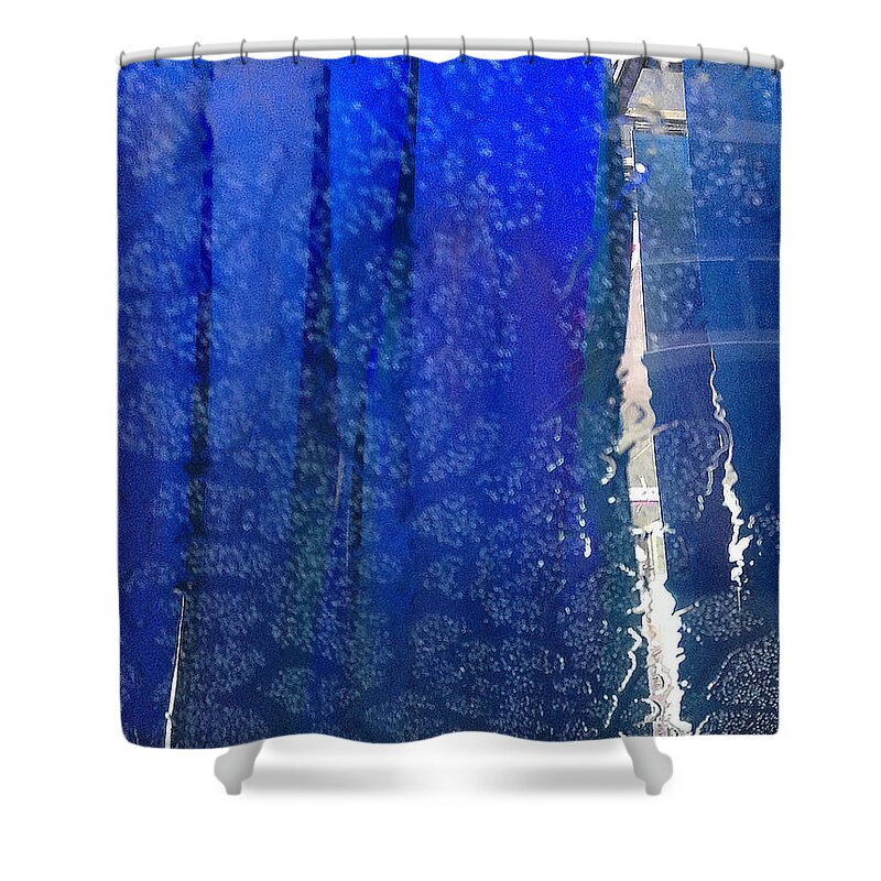 Blue Shower Curtain featuring the photograph White Stripe by Anne Cameron Cutri