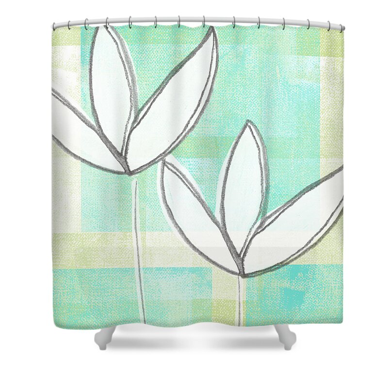 Flowers Shower Curtain featuring the painting White Tulips by Linda Woods