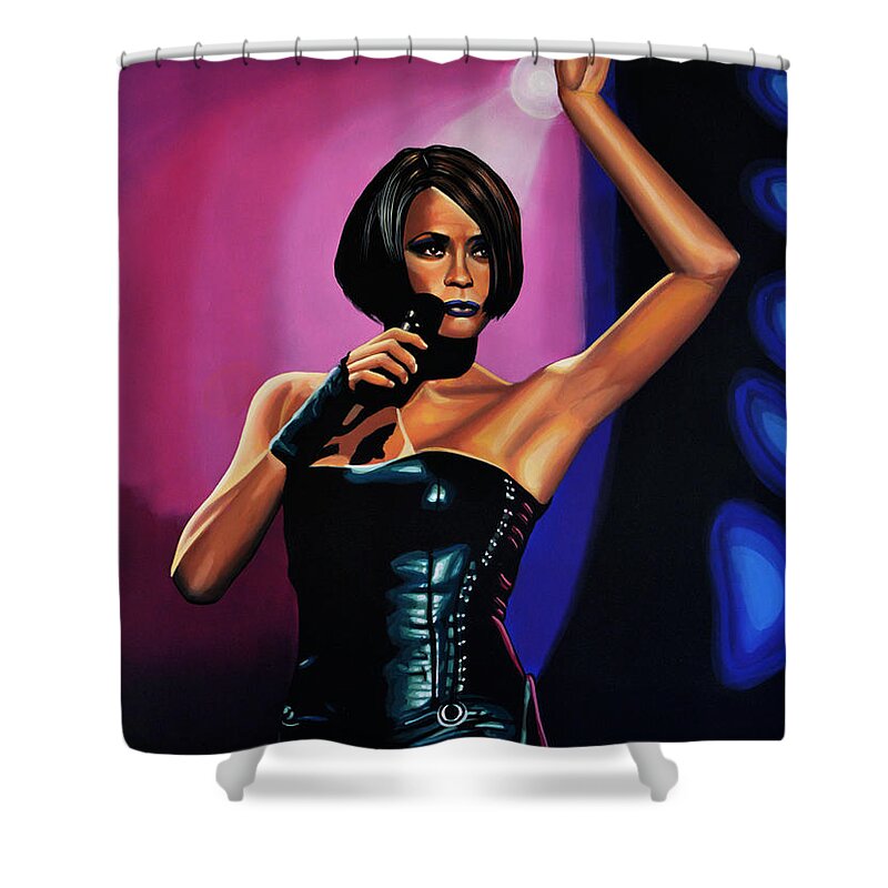 Whitney Houston Shower Curtain featuring the painting Whitney Houston On Stage by Paul Meijering